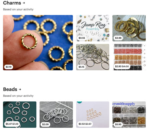 Beads and charms on Etsy